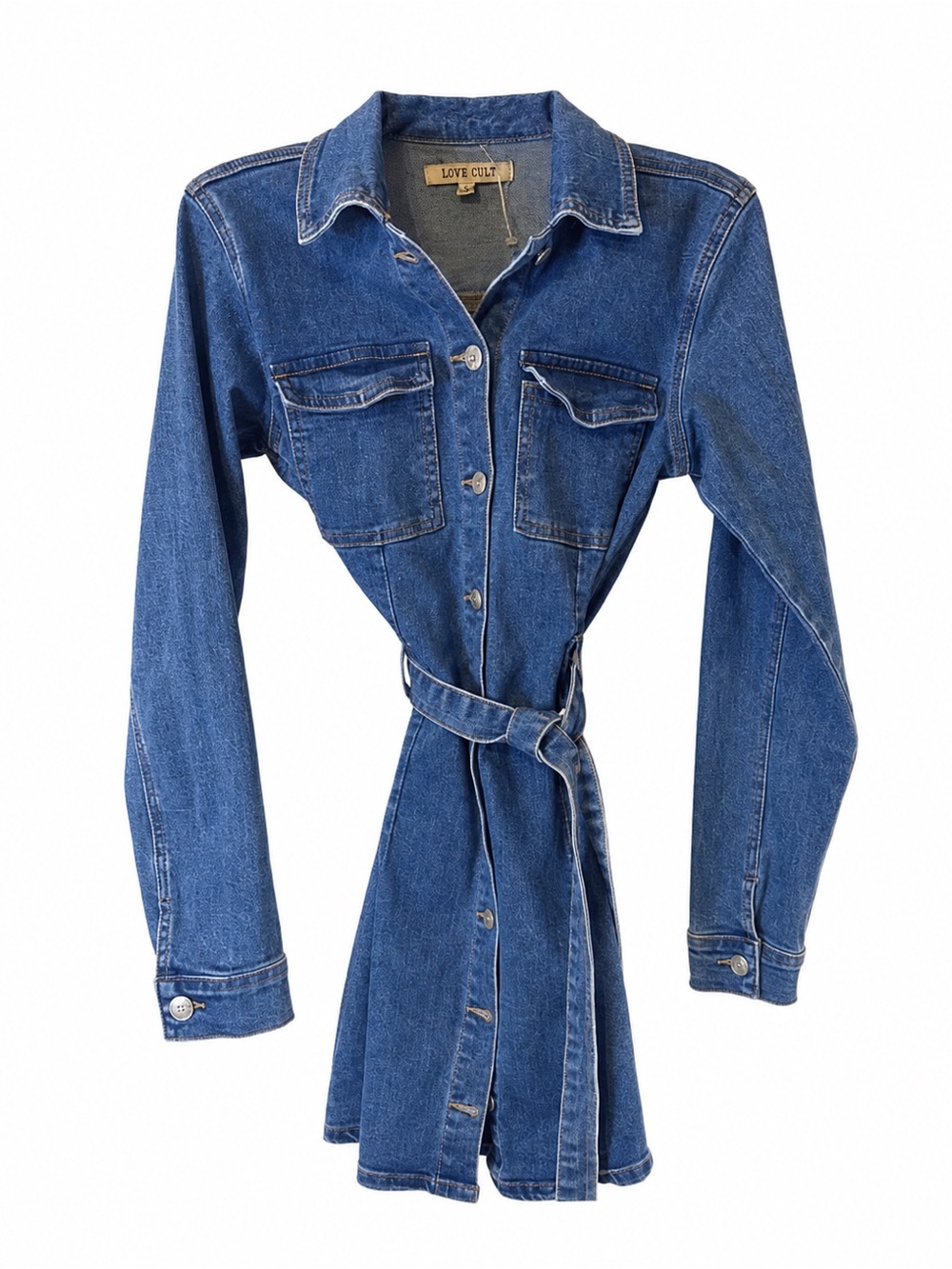 Blue Long Sleeve Buttoned Shirt‎ Dress by LOVE CULT